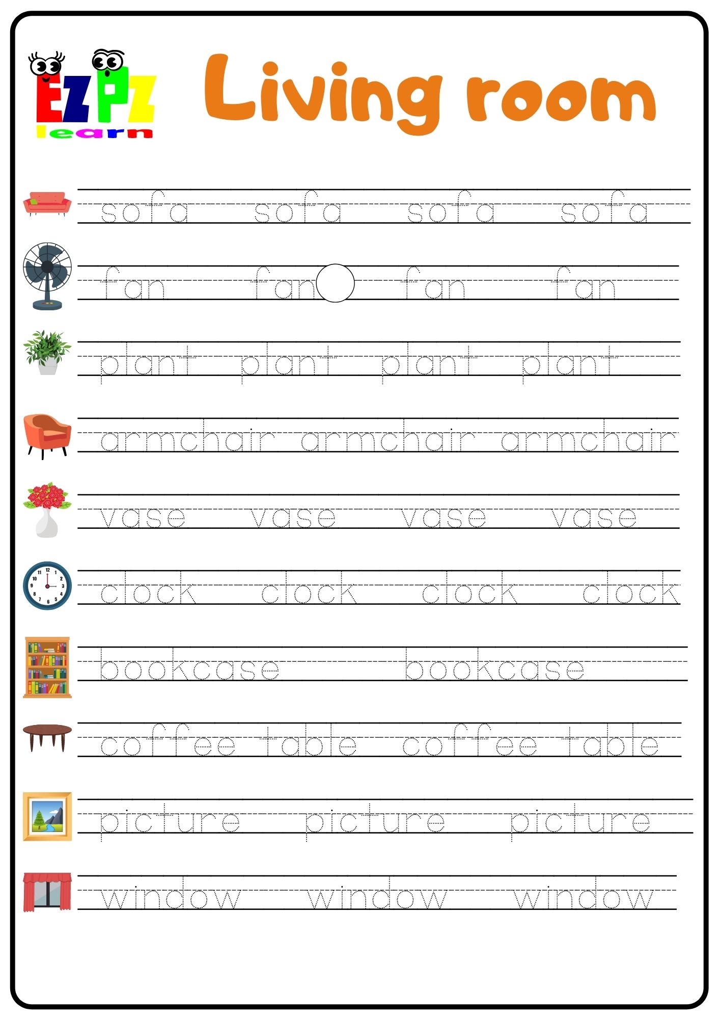 living-room-word-tracing-worksheet-ezpzlearn